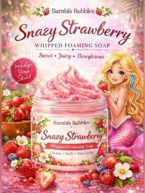 New! Hand Crafted Snazy Strawberry Whipped Foaming Soap 8oz